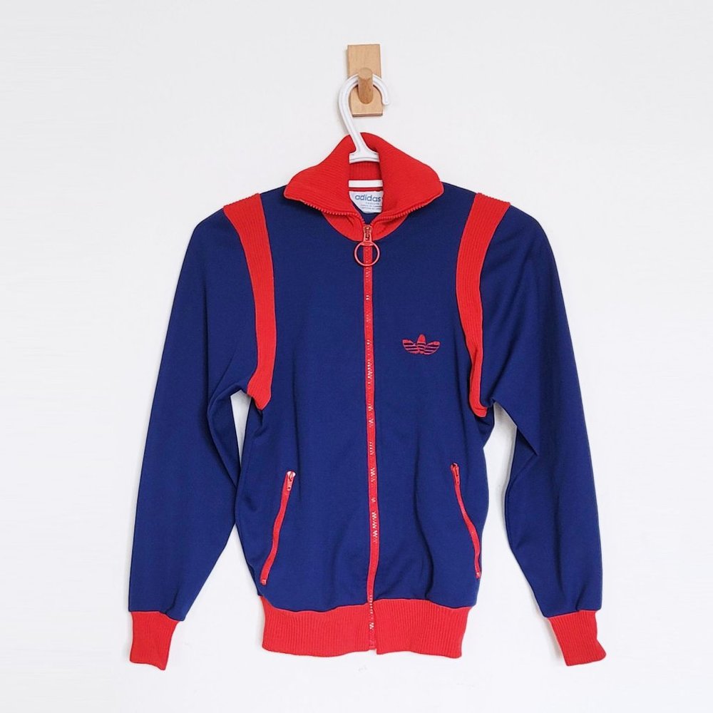 Adidas Vintage Trefoil Youth Blue & Red Zip-up Jacket - Size 10
